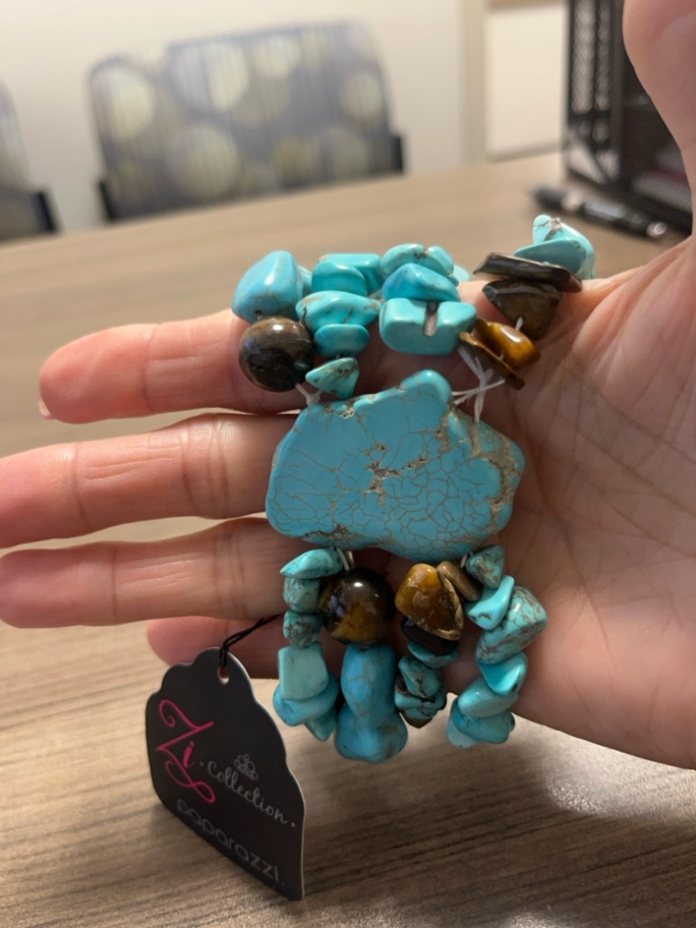 paparazzi Turquoise and Brown Chip Stretch Bracelet Set